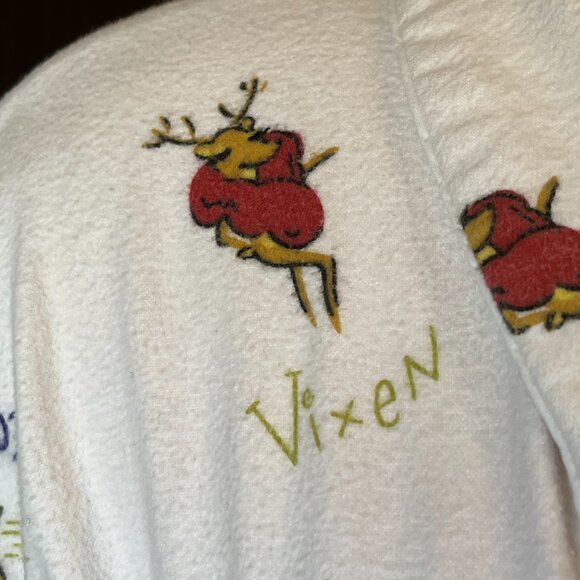 Pottery Barn Santas Reindeer Flannel Robe Ivory Holiday Warm Unisex Size S/M - Picture 4 of 12